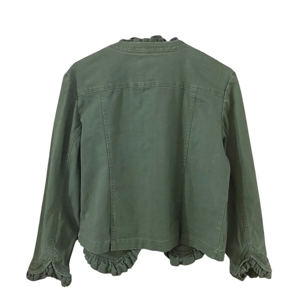 Craffwear by UM Company Cropped Ruffle Denim Jacket in Army Green Size M - Picture 4 of 7